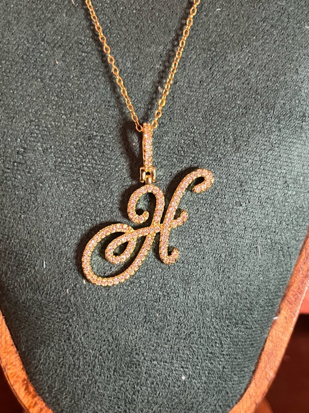 Gold Initial 'H' Crystal Pendant Necklace - Women's 16-18”
